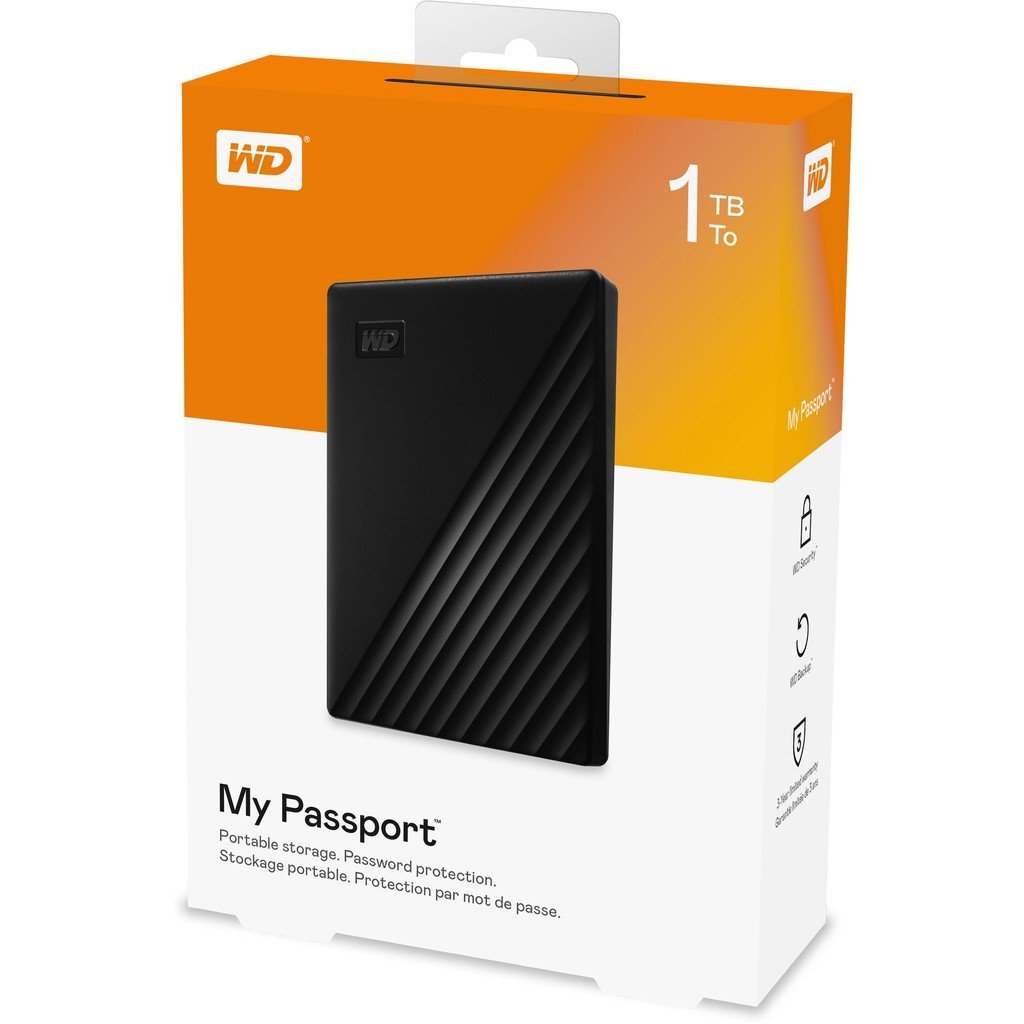 هاردسك خارجي محمول بحجم 1 تيرابايت من ويسترن ديجيتال ماي باسبورت بلون أسود, USB 3.2 ضمان 3 سنوات - 9469