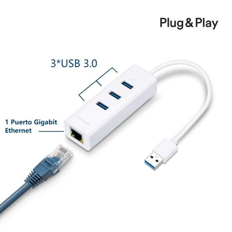 TP-LINK USB 3.0 3-Port Hub & Gigabit Ethernet Adapter 2 in 1 USB Adapter UE330