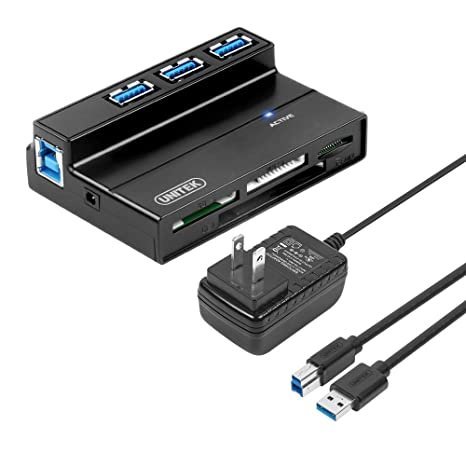 Unitek Flash Memory Card Reader, 3-Port USB 3.0 USB Hub SD MS CF TF M2 Card Reader Combo