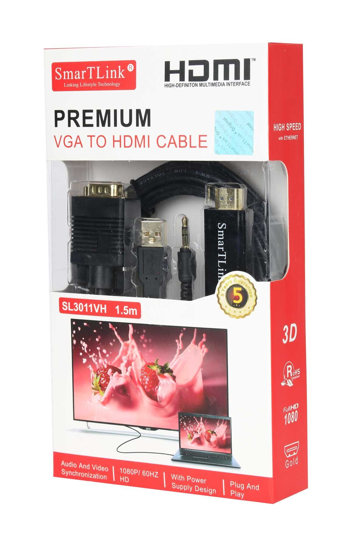 كيبل HDMI بريميم VGA لـ HDMI كيبل من سمارت تي لينك بطول 1.5متر - 0119